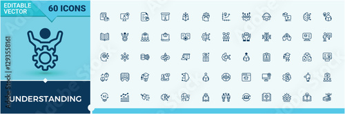 Understanding icon collection. Featuring mobile, college, knowledge, quiz, seminar, art and more. Thin linear style icons. Outline and solid pictogram.