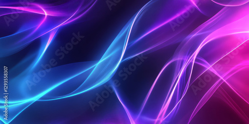 A visually striking abstract background featuring intricate concentric waves of glowing light, dynamically pulsating with neon blue and purple hues. The fluid cybernetic patterns evoke a futuristic