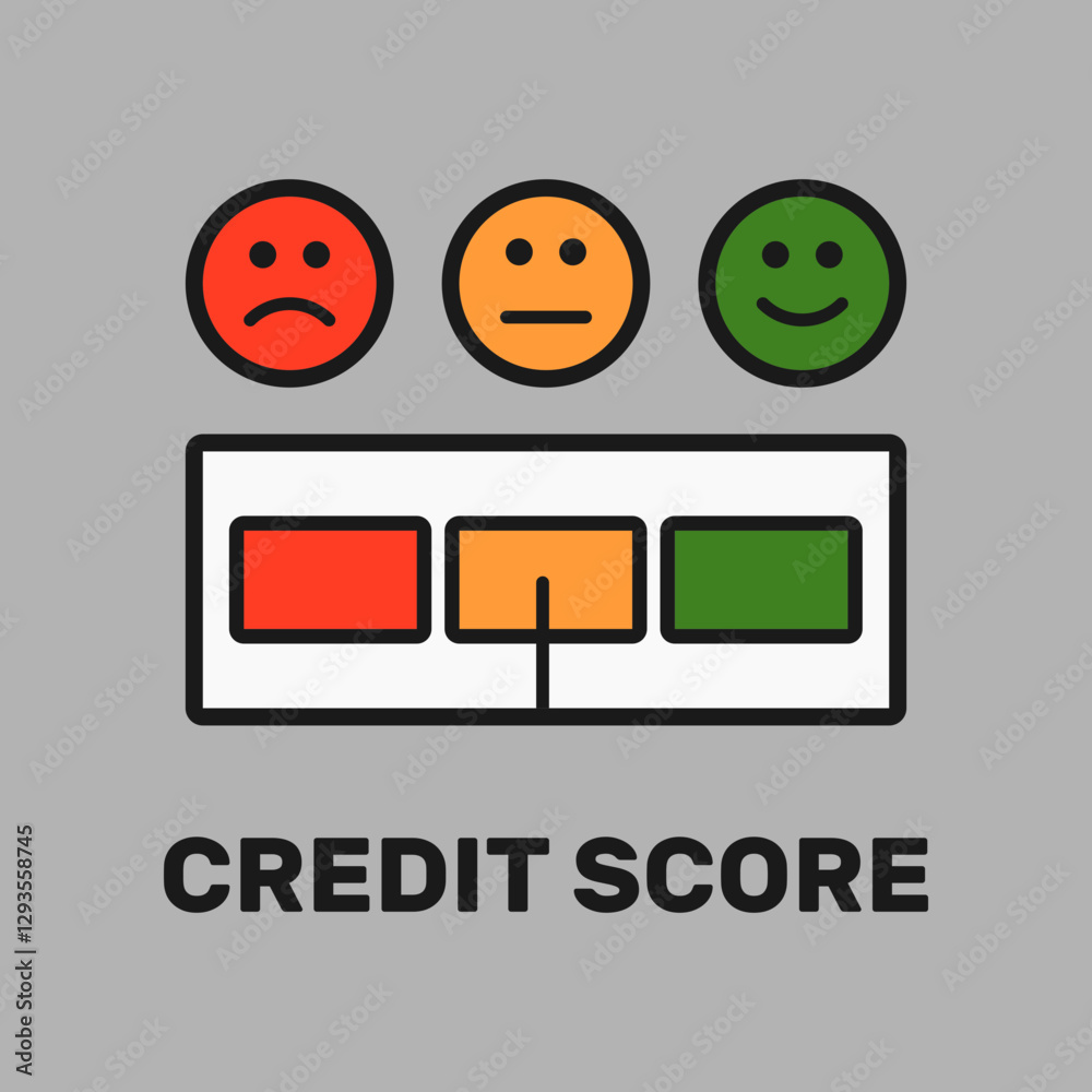 credit score colourful illustrated icon, credit score colourful illustrated icon,