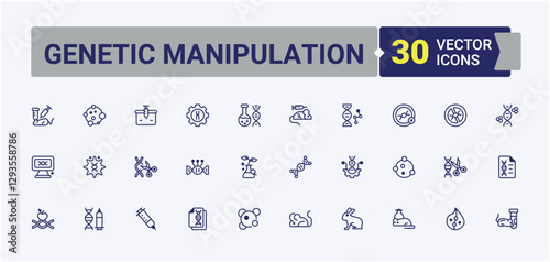 Set of Genetic Manipulation line icons. Related to ar, laboratory, technology, lab, cell, medical, science, gene. UI icon set in a flat design. Editable vector outline and solid icons.
