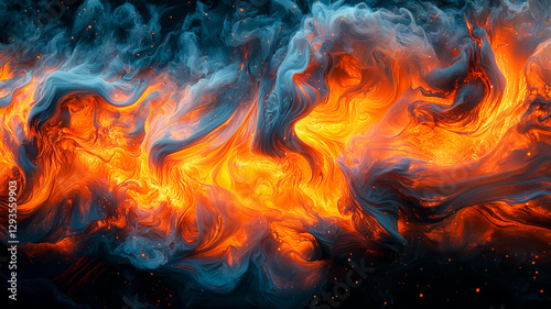 Abstract Fiery Swirl, Orange and Blue, Dramatic Energy