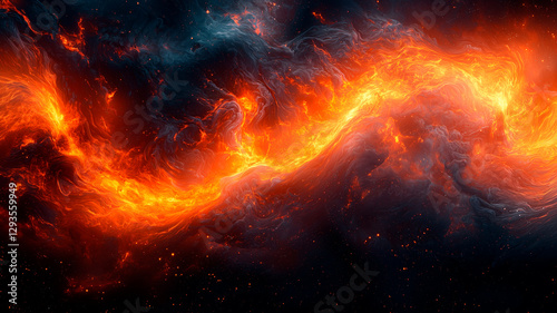 Abstract Fiery Swirl, Orange and Blue, Dramatic Energy