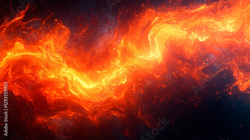 Abstract Fiery Swirl, Orange and Blue, Dramatic Energy