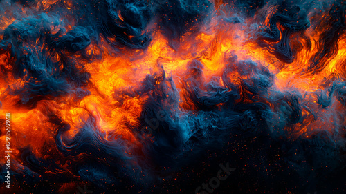 Brilliant Fire Stream, Flowing Flames, Abstract Cosmic Blaze