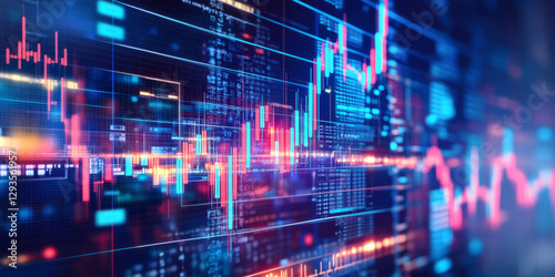 A mesmerizing futuristic AI-powered high-frequency trading platform, featuring glowing cybernetic predictive analytics pathways, pulsating holographic algorithmic stock exchange grids, and swirling