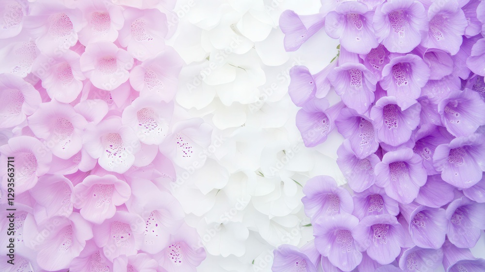 Obraz premium Close-up of blooming foxgloves in shades of purple and white, minimalist and serene garden composition
