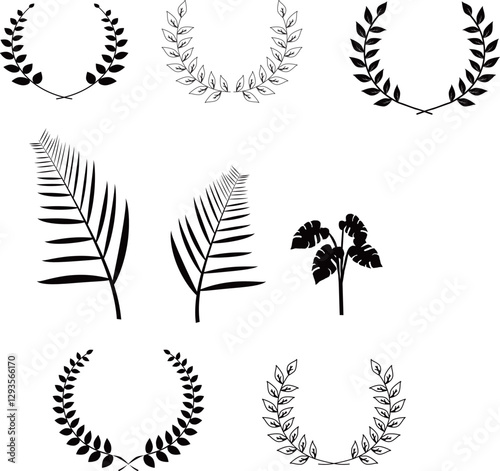 月桂樹・葉っぱ植物のシルエットイラスト