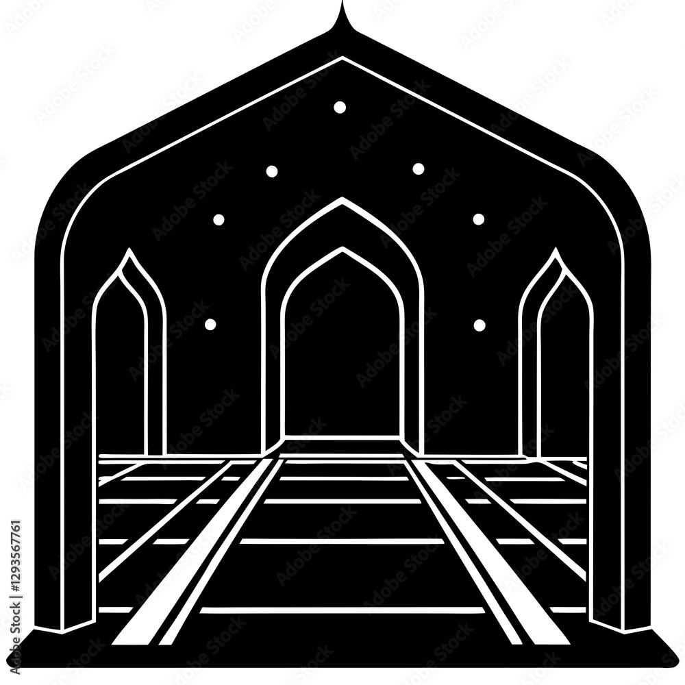 Prayer hall with soft carpets silhouette vector illustration Prayer hall with soft carpets silhouette vector illustration