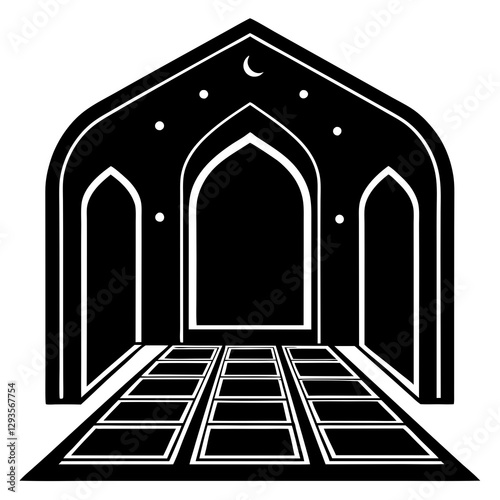 Prayer hall with soft carpets  silhouette vector illustration 