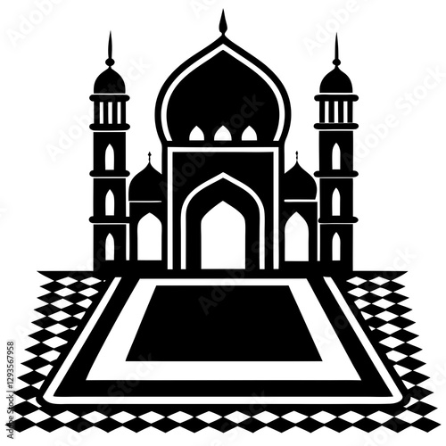 Mosque carpet design silhouette vector illustration 