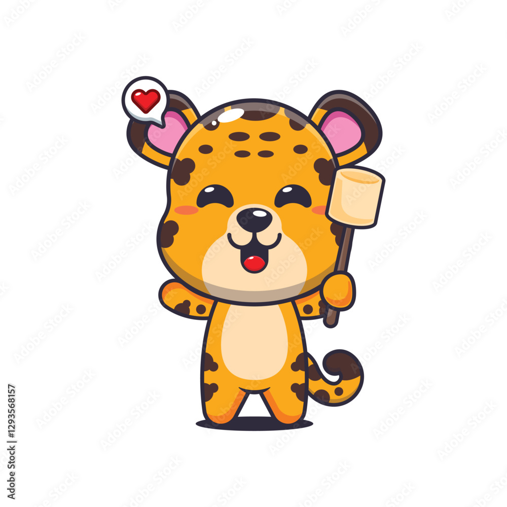 Leopard cartoon vector illustration eating marshmallow Leopard cartoon vector illustration eating marshmallow