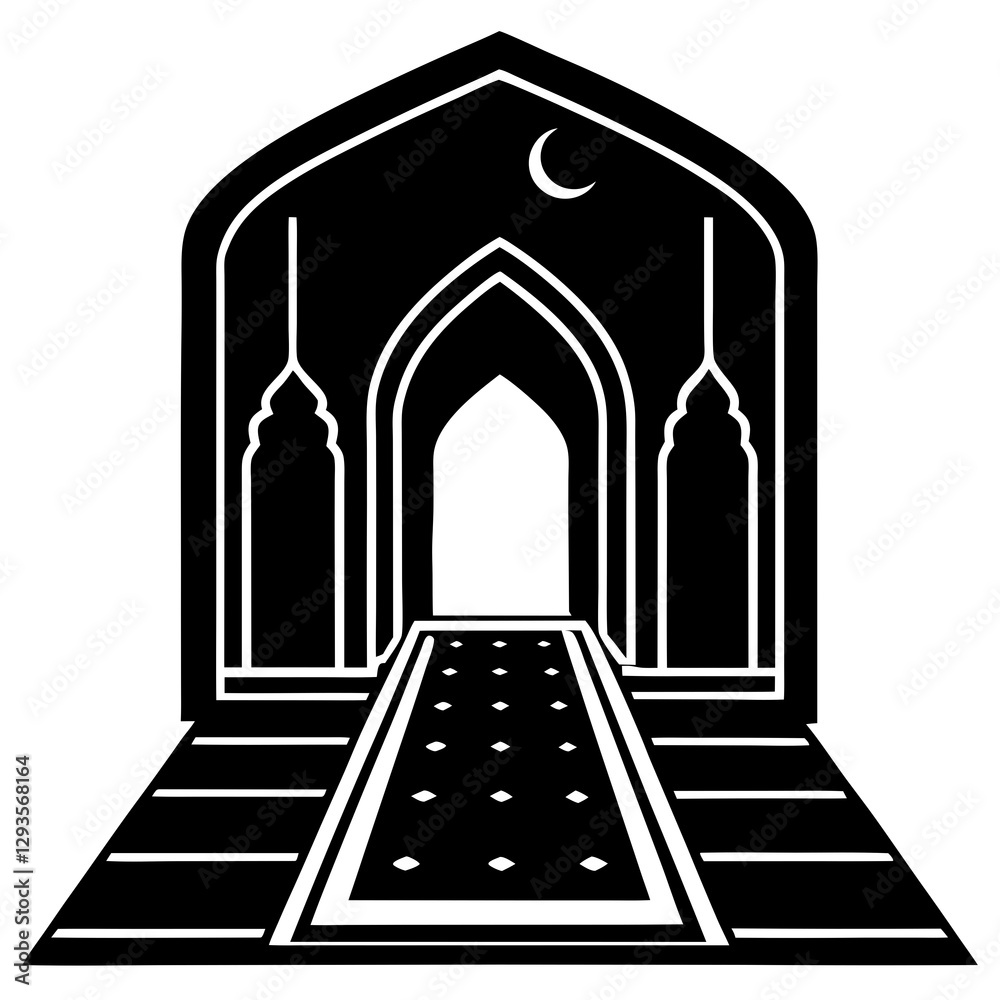 Mosque prayer hall with carpet silhouette vector illustration Mosque prayer hall with carpet silhouette vector illustration
