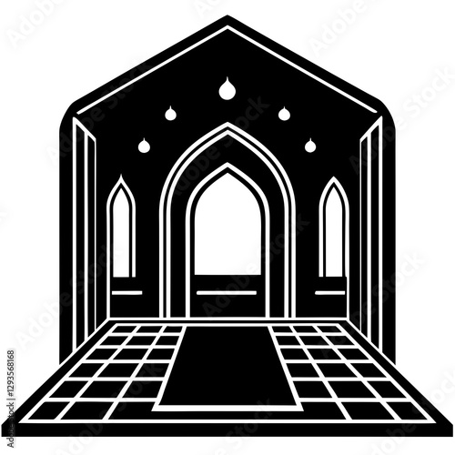 Mosque prayer hall with carpet  silhouette vector illustration 