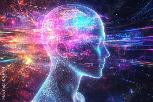 A mesmerizing quantum data explosion, featuring glowing cybernetic light fragments, futuristic neural network patterns, and pulsating AI-driven holographic waves. The high-tech abstract background