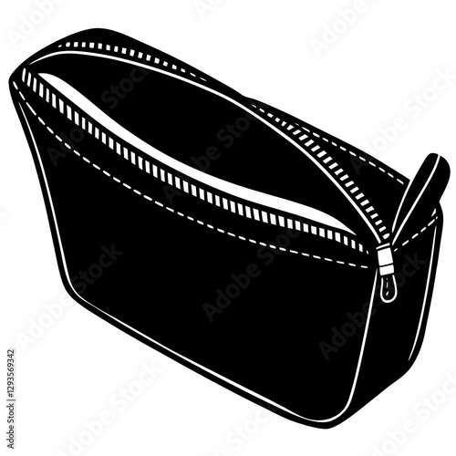 Pencil case with open zipper silhouette vector illustration 