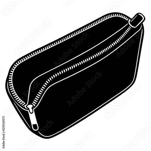 Pencil case with open zipper silhouette vector illustration 