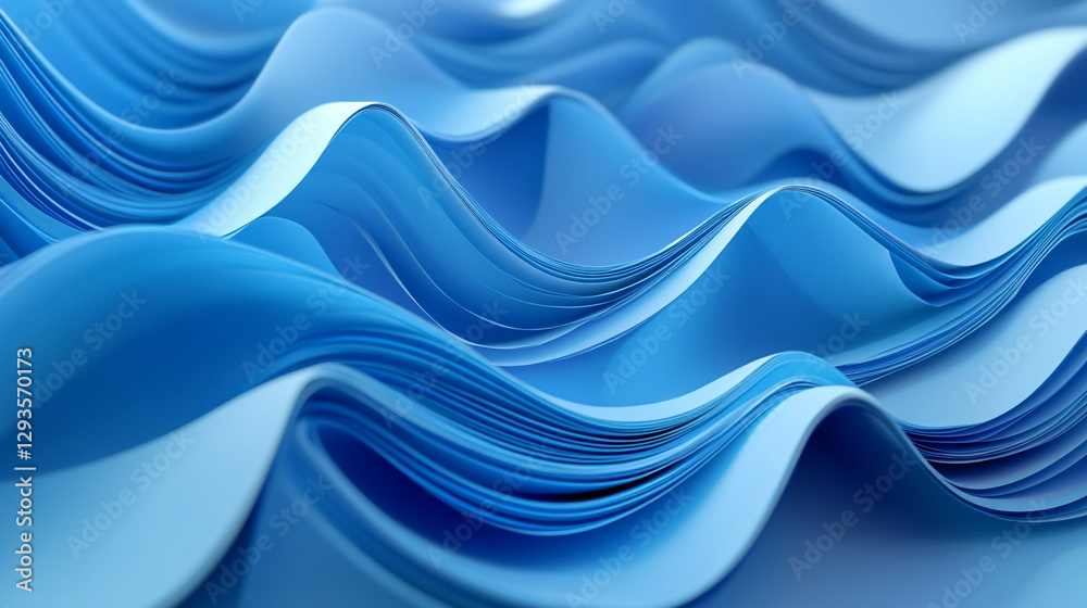 Fototapeta premium Abstract blue wave pattern smooth elegant design background 3d sea art soft curve lines ocean water