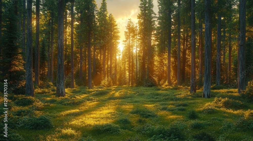 Fototapeta premium Golden Sunset in a Coniferous Forest