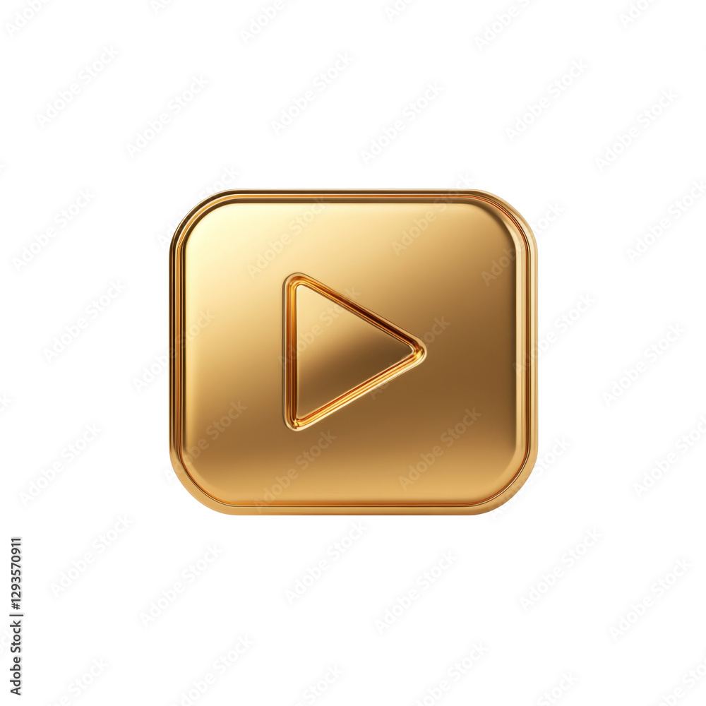 Gold play button shaped like a square with rounded corners and embossed forward arrow Gold play button shaped like a square with rounded corners and embossed forward arrow