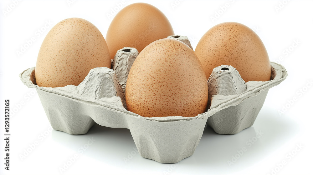 A carton filled with eggs placed on a white background, creating a somewhat chaotic visual effect. A carton filled with eggs placed on a white background, creating a somewhat chaotic visual effect.