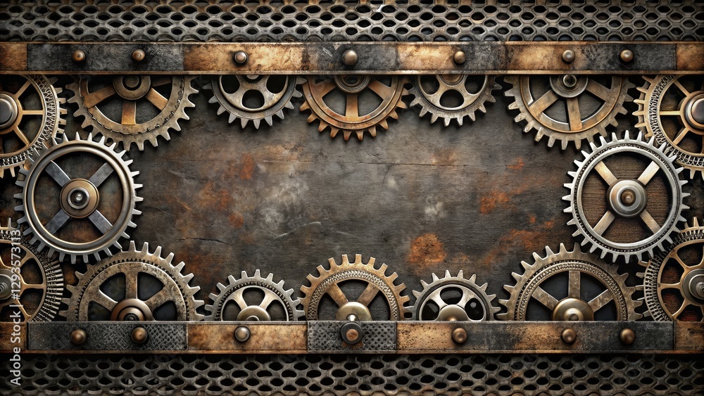 Fototapeta premium Vintage Industrial Background with Gears and Metal Texture Design