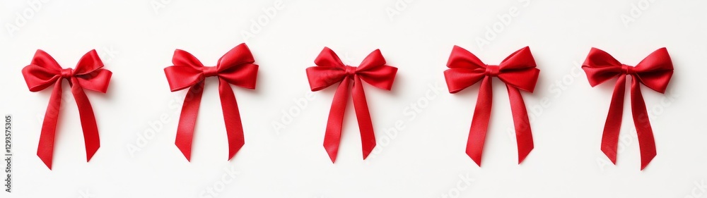 Fototapeta premium Red Satin Ribbons with Long Tails on White Background Design