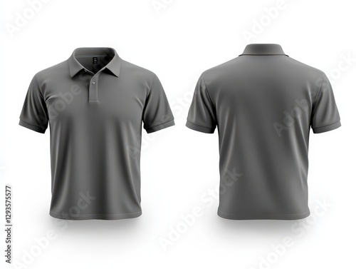 Gray Polo Shirt Mockup Featuring Front and Back Views on a White Background