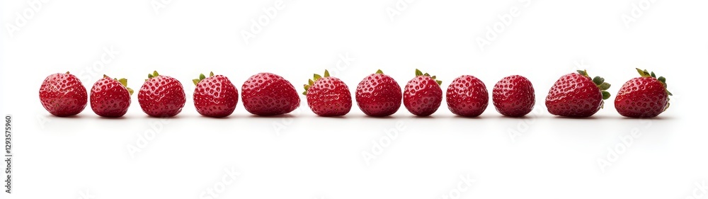 Fresh Strawberries Arranged in a Line on White Background Fresh Strawberries Arranged in a Line on White Background