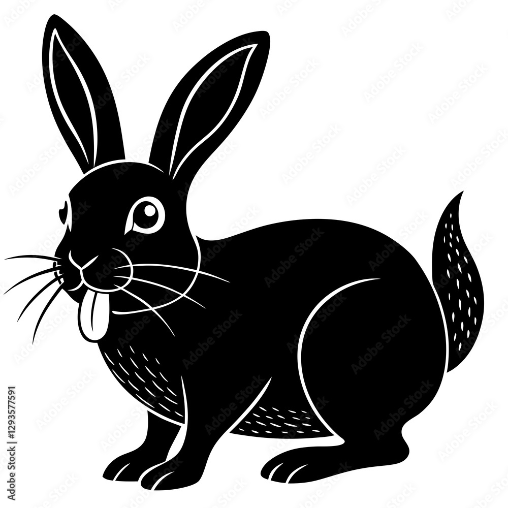 Obraz premium Rabbit sticking out its tongue silhouette vector illustration