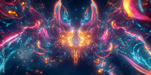 A futuristic AI-powered neural network, composed of glowing cybernetic energy trails, swirling holographic data clusters, and pulsating digital machine learning pathways. The high-tech abstract