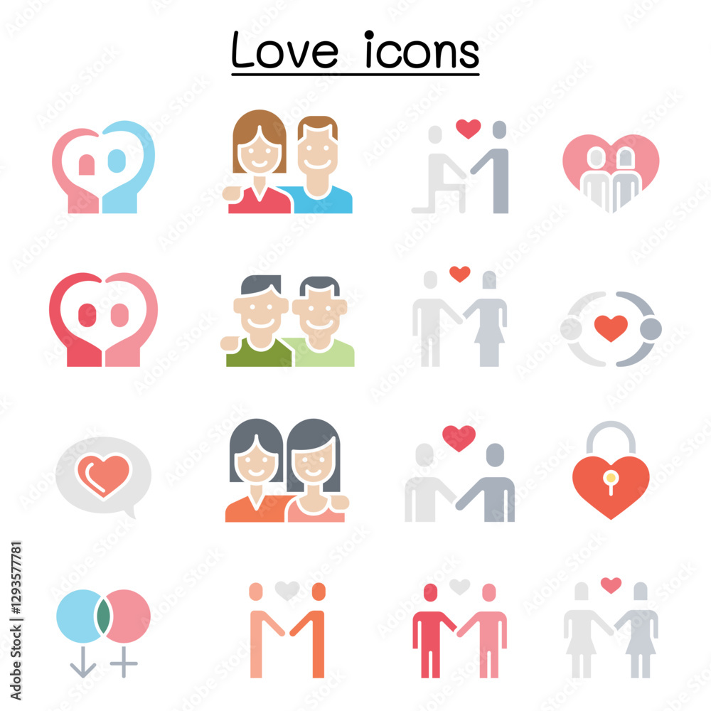 Love icon set in thin line style Love icon set in thin line style