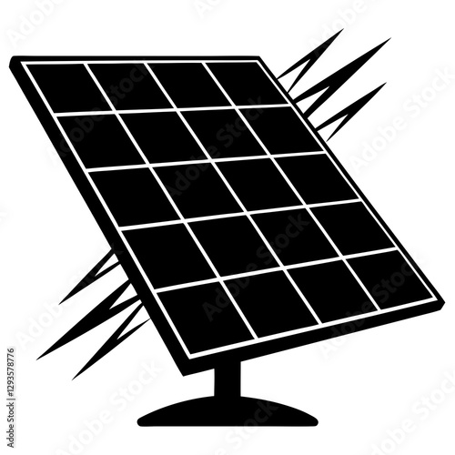 Solar panel generating electricity silhouette vector illustration 