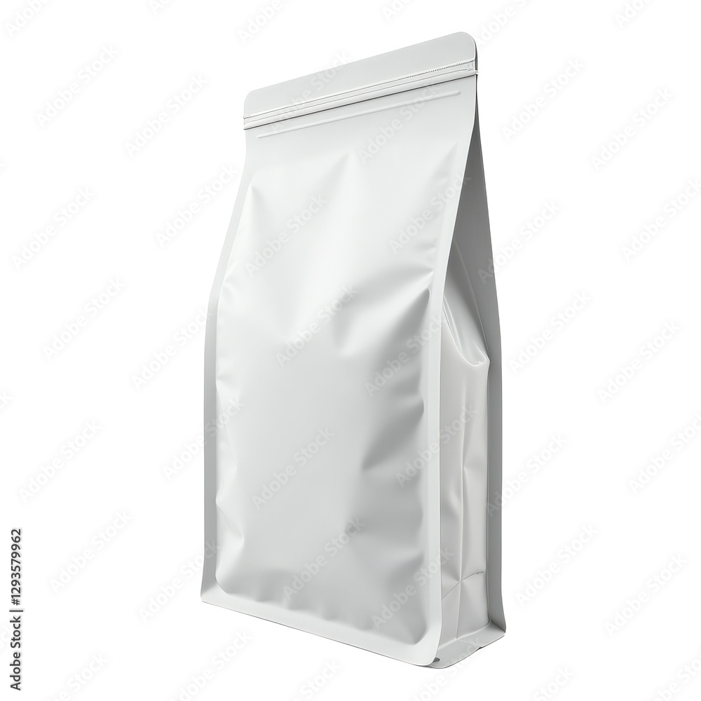 A white, glossy, rectangular pouch with a zipper closure at the top. The pouch appears to be empty and is set against a transparent background. A white, glossy, rectangular pouch with a zipper closure at the top. The pouch appears to be empty and is set against a transparent background.