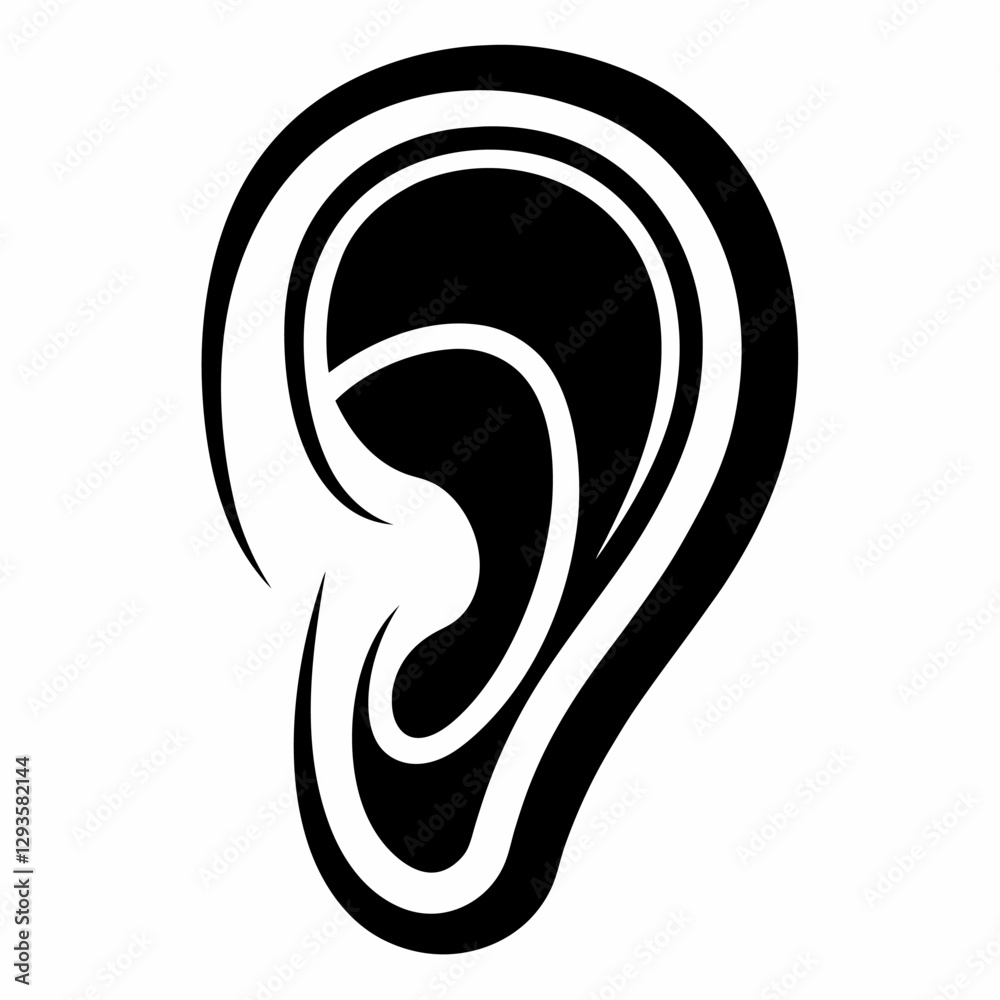 Vector black ear icon on white background. Vector black ear icon on white background.