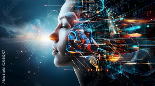 Futuristic Digital Interface with Glowing Elements – High-Tech Cyber Network and Data Processing Background