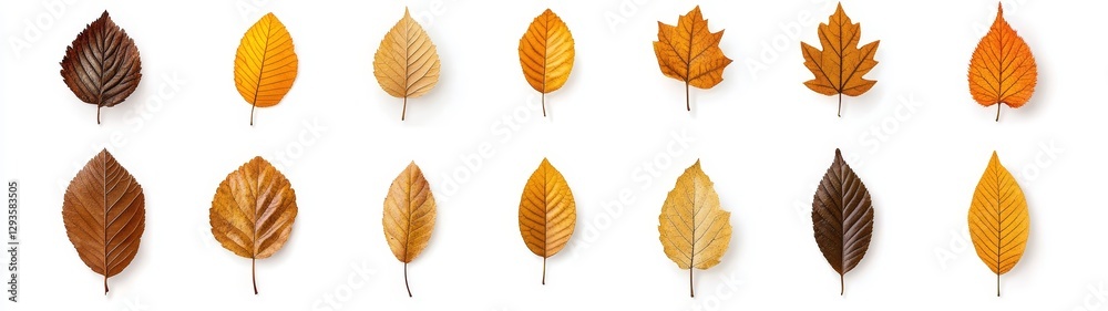 Fototapeta premium Assorted Autumn Leaves in Vibrant Colors on White Background