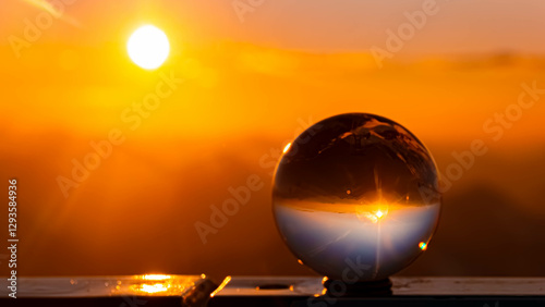 Canvas Print Crystal ball sunset shot at Mount Zugspitze, Top of Germany, Garmisch-Partenkirc