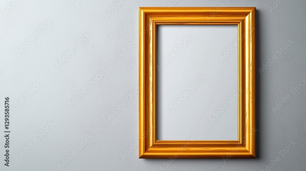 A stunning gold frame gracefully hanging on a white wall enhancing the aesthetic appeal of the interior with its shine A stunning gold frame gracefully hanging on a white wall enhancing the aesthetic appeal of the interior with its shine
