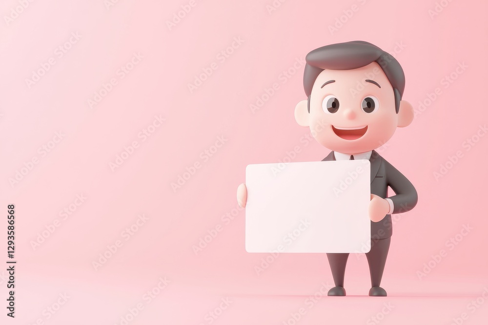 Business cards organized by cute cartoon businessman office setting digital illustration playful environment whimsical concept