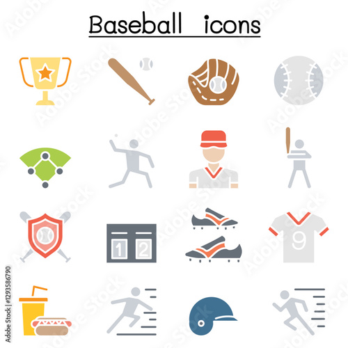 Baseball and softball icon set in thin line style