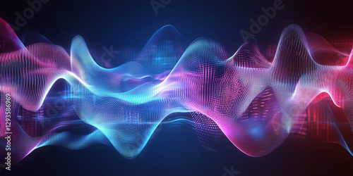 A mesmerizing futuristic AI-driven energy field, composed of glowing cybernetic neon waves, pulsating holographic data clusters, and intricate digital intelligence pathways. The high-tech abstract