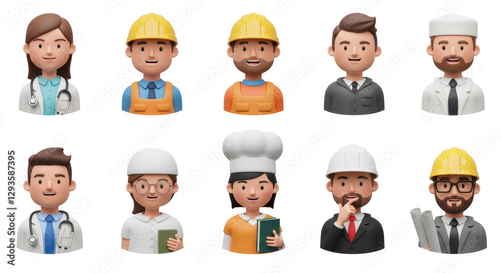 3D illustration of smiling people close up portraits set. Cute cartoon business men and women avatars, multi ethnic male and female characters faces, isolated on white 3D illustration of smiling people close up portraits set. Cute cartoon business men and women avatars, multi ethnic male and female characters faces, isolated on white