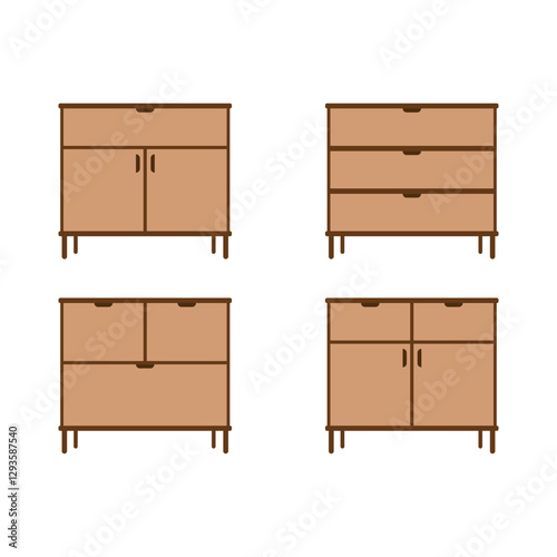 drawer, cupboard wood design furniture set isolated on white