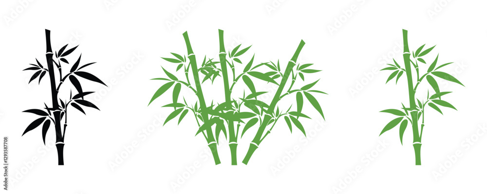 Naklejka premium Green bamboo vector icons, bamboo silhouette icon vector, flat style bamboo icons vector isolated on white background.