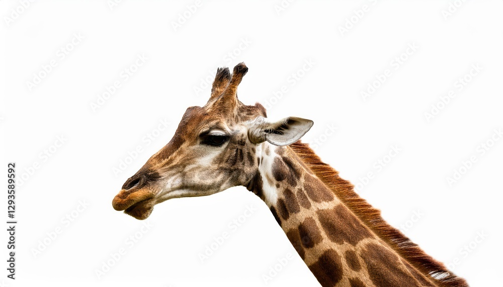 Majestic Giraffe Stands Tall Against a Pure White Backdrop, Exuding Power and Elegance in this Clean, Minimalist Composition. Majestic Giraffe Stands Tall Against a Pure White Backdrop, Exuding Power and Elegance in this Clean, Minimalist Composition.
