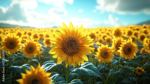 Sunny Sunflower Field in Summer