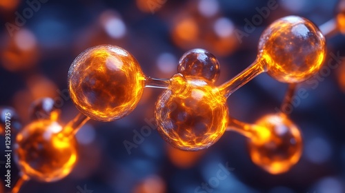 Glowing Atoms Connected In A Molecular Structure
