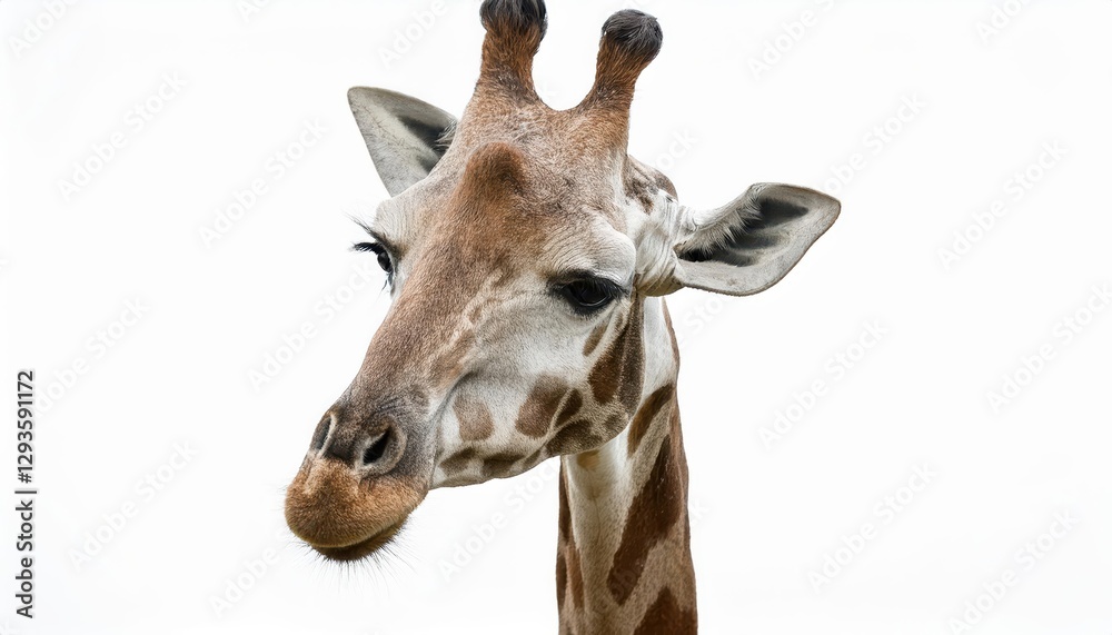 Graceful Giraffe Gazes Upside Down on White Background, Showcasing Majestic Neck and Striped Patterns in a Quirky Perspective, Embracing Playfulness with Serene Tranquility. Graceful Giraffe Gazes Upside Down on White Background, Showcasing Majestic Neck and Striped Patterns in a Quirky Perspective, Embracing Playfulness with Serene Tranquility.