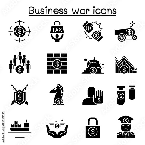Business war, Trade war, currency war, tariff, economic sanction icon set in thin line style