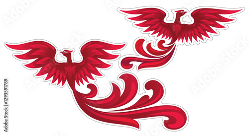 Fabulous magical birds with fluffy tails